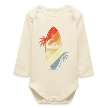 Surfboard Vintage Graphic - Baby Organic Long-Sleeved Bodysuit - soft Ecru - Front