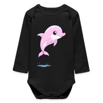 Baby pink dolphin jumping out of the water - Baby Organic Long-Sleeved Bodysuit - black - Front
