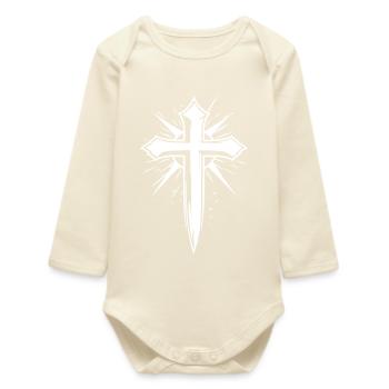 Christian Cross with Appearance Effect - Baby Organic Long-Sleeved Bodysuit - soft Ecru - Front