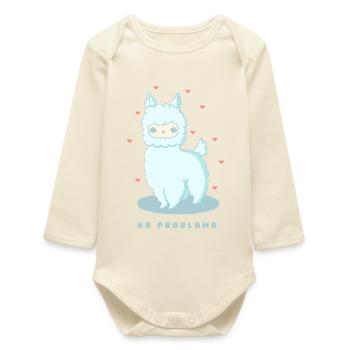 No Problama – Funny Llama Design - Baby Organic Long-Sleeved Bodysuit - soft Ecru - Front