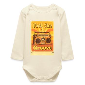 Vintage Boombox Illustration Radiating Warm Groovy - Baby Organic Long-Sleeved Bodysuit - soft Ecru - Front
