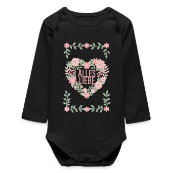 Alles Liebe Blumen Herz - Baby Organic Langarmbody - Schwarz - Vorne