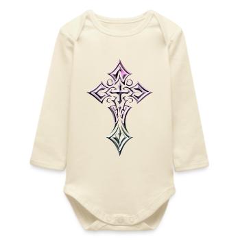 Iridescent Gothic Cross - Baby Organic Long-Sleeved Bodysuit - soft Ecru - Front