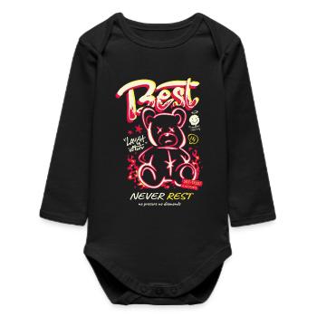 Best Never Rest Neon Teddy - Baby Organic Langarmbody - Schwarz - Vorne