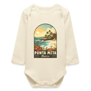 Punta Mita Mexico Tropical Paradise Travel Art - Baby Organic Long-Sleeved Bodysuit - soft Ecru - Front