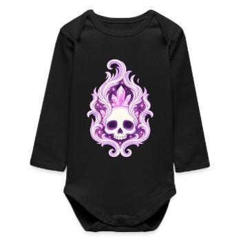 Crystal Skull Flame Spell - Baby Organic Long-Sleeved Bodysuit - black - Front