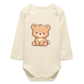 Petit ours adormant pastel façon Kawaii - Body bébé manches longues biologique - écru doux - Devant