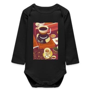 Café, grains de café - Body bébé manches longues biologique - noir - Devant