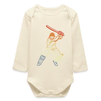 Vintage Cricket Player - Baby Organic Long-Sleeved Bodysuit - soft Ecru - Front