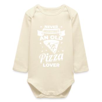Never Underestimate An Old Pizza Lover - Baby Organic Long-Sleeved Bodysuit - soft Ecru - Front