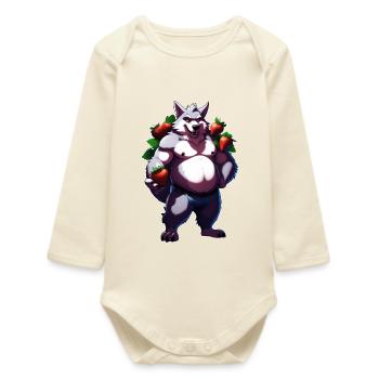 Wolf Strawberry 1 - Baby Organic Long-Sleeved Bodysuit - soft Ecru - Front
