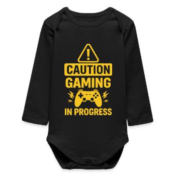 Warning Gaming In Progress  - Baby Organic Long-Sleeved Bodysuit - black - Front