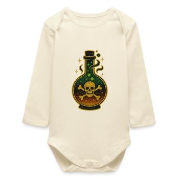 Bouteille de poison d’Halloween | Fiole de crâne scintillant - Body bébé manches longues biologique - écru doux - Devant