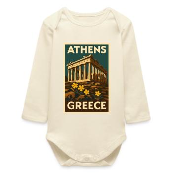 Athens Greece – Retro Travel Poster Art Deco - Baby Organic Long-Sleeved Bodysuit - soft Ecru - Front
