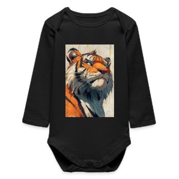 Illustration of a tiger - Baby Organic Long-Sleeved Bodysuit - black - Front