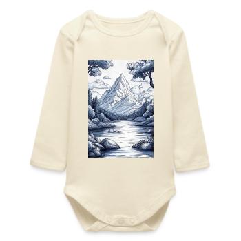 Illustration of a Mountain Landscape - Baby Organic Long-Sleeved Bodysuit - soft Ecru - Front