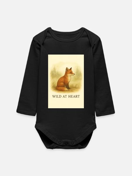 Renard sauvage dans la nature - Body bébé manches longues biologique - noir