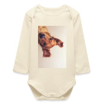 Curious Pup Portrait - Baby Organic Long-Sleeved Bodysuit - soft Ecru - Front