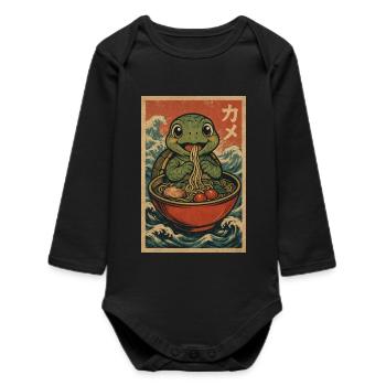 Kame Ramen Vintage Wave - Baby Organic Long-Sleeved Bodysuit - black - Front