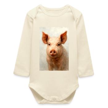 Watercolor Pig Charm - Baby Organic Long-Sleeved Bodysuit - soft Ecru - Front