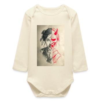Portrait de dualité : Femme et Oni - Body bébé manches longues biologique - écru doux - Devant