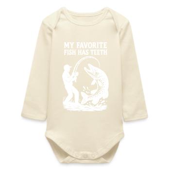 Angler Pike Silhouette Shirt – Fishing Humor - Baby Organic Long-Sleeved Bodysuit - soft Ecru - Front