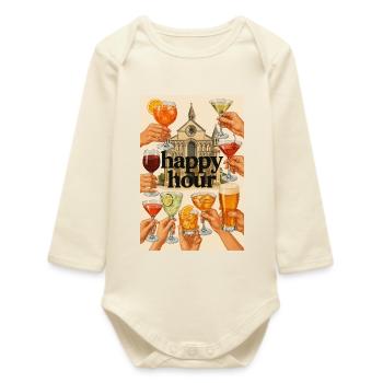 Happy_Hour_Collage - Baby Organic Long-Sleeved Bodysuit - soft Ecru - Front