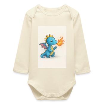 Étincelle du Dragon Bleu Souffle de Feu - Body bébé manches longues biologique - écru doux - Devant