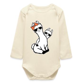 2 Llamas Mom Kid Cool Mom Sunglasses Mom - Baby Organic Long-Sleeved Bodysuit - soft Ecru - Front