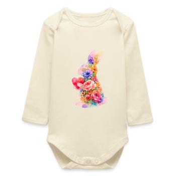 Bunny Heart Cute - Baby Organic Long-Sleeved Bodysuit - soft Ecru - Front