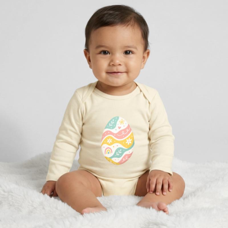 Pastel Easter Egg Pattern Baby Organic Long-Sleeved Bodysuit