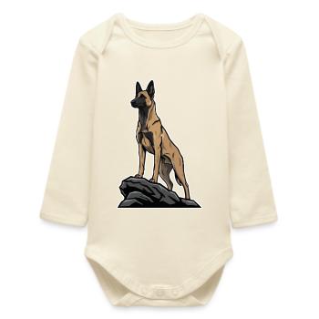 Belgischer Schäferhund Malinois auf Felsporträt - Baby Organic Langarmbody - Natur - Vorne