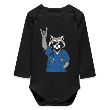 Infirmier Rock Raton Laveur - Humour Infirmière - Body bébé manches longues biologique - noir - Devant