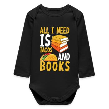 Taco Books Book Lover Bookworm - Baby Organic Long-Sleeved Bodysuit - black - Front