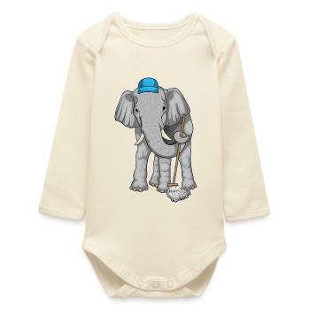 Elephant Cleaner Mop - Baby Organic Long-Sleeved Bodysuit - soft Ecru - Front