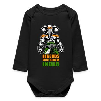 India elephant legends design - Baby Organic Long-Sleeved Bodysuit - black - Front
