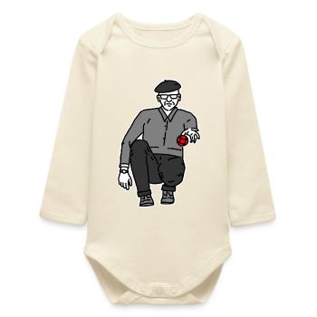 Petanque Player Left-Handed - Baby Organic Long-Sleeved Bodysuit - soft Ecru - Front