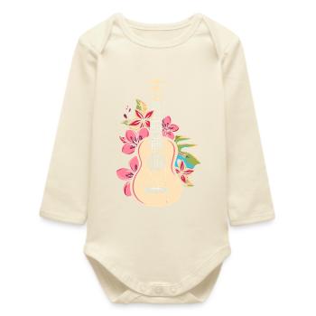 Ukulele Cartoon - Baby Organic Long-Sleeved Bodysuit - soft Ecru - Front