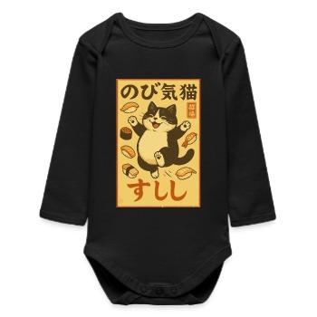 Sushi, Chat, Kawaii, Harajuku, Art Japonais - Body bébé manches longues biologique - noir - Devant