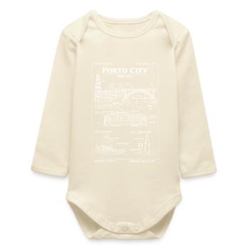 Porto city of Portugal blueprint design - Baby Organic Long-Sleeved Bodysuit - soft Ecru - Front