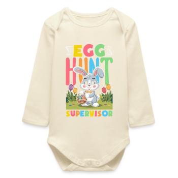 Joyeuse Pâques, douce chasse aux œufs du lapin, œufs de Pâques - Body bébé manches longues biologique - écru doux - Devant