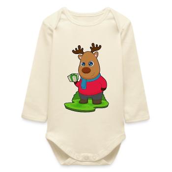 Reindeer Christmas Package - Baby Organic Long-Sleeved Bodysuit - soft Ecru - Front