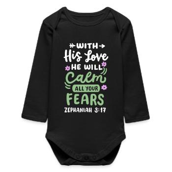 Christlicher Bibelvers - Baby Organic Langarmbody - Schwarz - Vorne