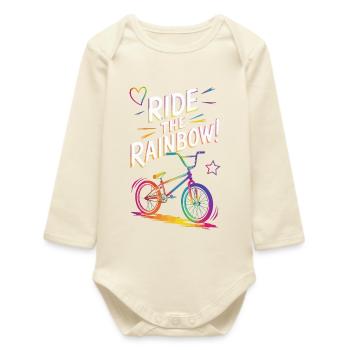 Conception vibrante de vélo arc-en-ciel - Body bébé manches longues biologique - écru doux - Devant