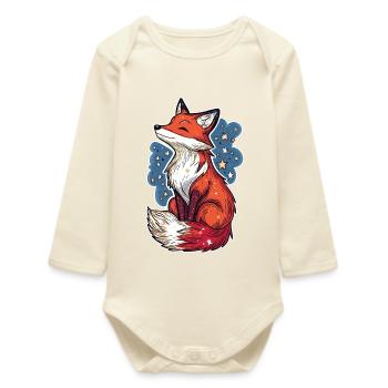 Fox and starry sky - Baby Organic Long-Sleeved Bodysuit - soft Ecru - Front