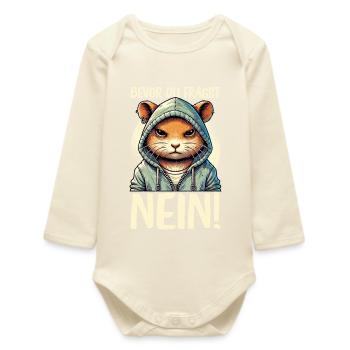 Before You Ask No Hamster Bad Mood - Baby Organic Long-Sleeved Bodysuit - soft Ecru - Front
