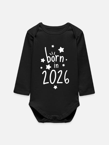 Born in 2026 Baby - Baby Organic Long-Sleeved Bodysuit - black