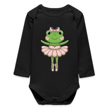 Ballet Frog in Pink Tutu - Baby Organic Long-Sleeved Bodysuit - black - Front