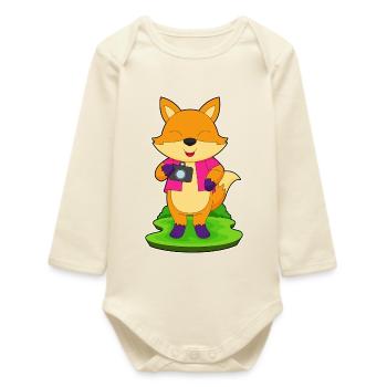 Fox Photographer Camera - Baby Organic Long-Sleeved Bodysuit - soft Ecru - Front