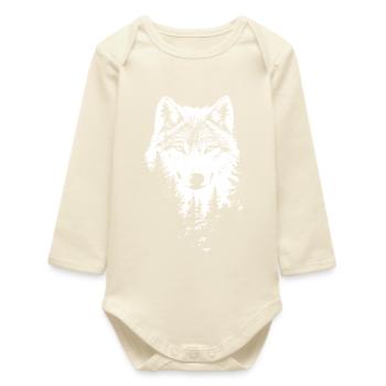 Wolf Gesicht Wald Silhouette - Baby Organic Langarmbody - Natur - Vorne